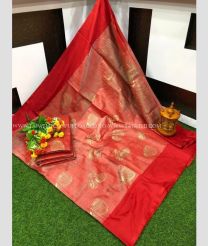 Copper Red and Red color Uppada Tissue handloom saree with all over printed buties design -UPPI0001437