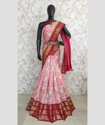 Rose Pink and Red color pochampally ikkat pure silk sarees with kanchi border design -PIKP0037942
