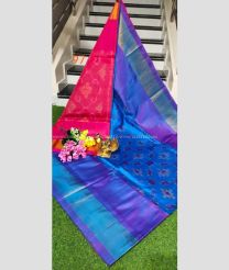 Purple and Blue color Uppada Soft Silk handloom saree with all over pochampally ikkat design -UPSF0003833