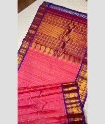 Pink and Purple color gadwal pattu handloom saree with all over checks and buties with kanchi border design -GDWP0001742