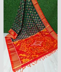 Pine Green and Red color Ikkat sico handloom saree with all over ikkat design -IKSS0000355