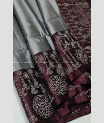 Grey and Maroon color soft silk kanchipuram sarees with all over buties with double warp border design -KASS0000941