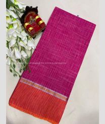 Magenta and Carrot Orange color Uppada Cotton handloom saree with all over plain and checks design -UPAT0004720