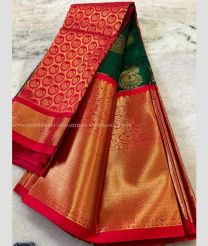 Pine Green and Red color mangalagiri pattu handloom saree with kuppadam border design -MAGP0026549