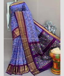 Purple Blue and Plum Purple color pochampally ikkat pure silk sarees with kanchi border design -PIKP0037952