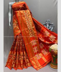 Maroon and Orange color pochampally ikkat pure silk sarees with all over pochampally ikkat design -PIKP0037855
