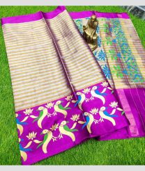 Golden and Magenta color Uppada Tissue handloom saree with all over printed design -UPPI0001482