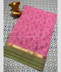Rose Pink and Fern Green color mangalagiri pattu handloom saree with all over printed design -MAGP0026569