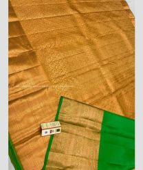 Golden Brown and Green color kanchi pattu handloom saree with all over design with zari border -KANP0007731