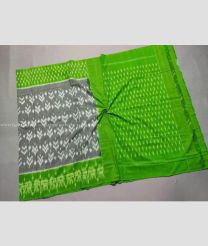 Grey and Parrot Green color pochampally Ikkat cotton handloom saree with all over ikkat design saree -PIKT0000279