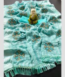 Cream and Blue Turquoise color silk sarees with all over embroidery  buties saree design -SILK0001003