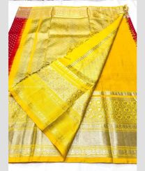 Red and Yellow color venkatagiri pattu handloom saree with all over small buties design -VAGP0000785