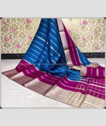 Lite Navy Blue and Magenta color Banarasi sarees with all over striped full body pattern water zari weaving contrast border design -BANS0007632