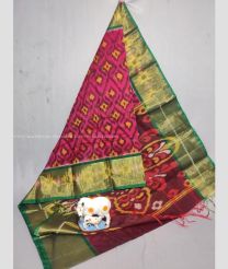 Deep Pink and Pine Green color Ikkat sico handloom saree with printed design saree -IKSS0000161