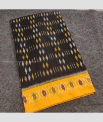 Black and Yellow color pochampally Ikkat cotton handloom saree with pochampalli design -PIKT0000472