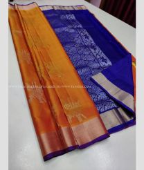 Orange and Royal Blue color soft silk kanchipuram sarees with kaddy border saree design -KASS0000394