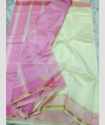 Half White and Pink color venkatagiri pattu handloom saree with plain pattu saree design -VAGP0000465