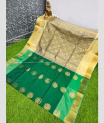 Pine Green and Cream color Uppada Soft Silk handloom saree with all over big buties design -UPSF0003357