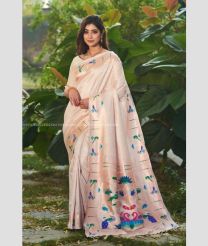 Cream color paithani sarees with all over checks design -PTNS0004637