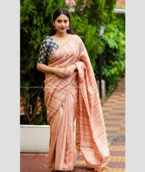 Peach color silk sarees with all over strips design -SILK0002449