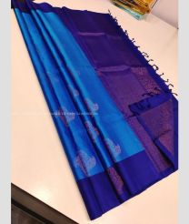 Blue and Navy Blue color kanchi pattu handloom saree with all over trendy pattern big buties design -KANP0013460