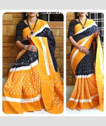 Black and Mango Yellow color pochampally Ikkat cotton handloom saree with all over pochampally design saree -PIKT0000058