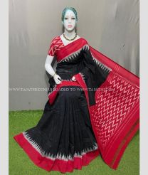 Black and Red color pochampally Ikkat cotton handloom saree with special marthas patterns design -PIKT0000596