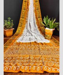 White and Mustard Yellow color silk sarees with all over bandhej pattern pritned design -SILK0017306