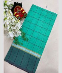 Turquoise and Teal color Uppada Cotton handloom saree with all over plain and checks design -UPAT0004717
