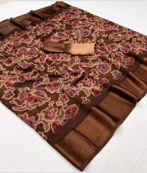 Chocolate and Lite Peach color Georgette sarees with plain border design -GEOS0024280