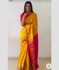 Yellow and Pink color uppada pattu handloom saree with plain with 400 kaddy border design -UPDP0021104