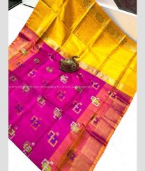 Pink and Yellow color uppada pattu handloom saree with all over buttas design -UPDP0021924