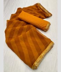 Lite Brown and Yellow color Georgette sarees with all over printed design -GEOS0024147