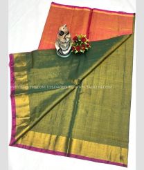 Copper Red and Leafy Green color Uppada Tissue handloom saree with plain with kaddi border design -UPPI0001711