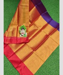 Copper and Red color Uppada Tissue handloom saree with plain saree design -UPPI0000265