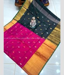Pink and Black color uppada pattu handloom saree with all over nakshtra buties with 400k kaddi border design -UPDP0020750