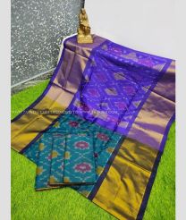 Golden Brown and Purple Blue color Uppada Soft Silk handloom saree with all over pochampally with big kaddi border design -UPSF0003767