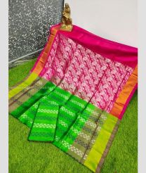 Green and Pink color Uppada Tissue handloom saree with all over buties design -UPPI0001595