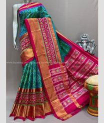 Medium Turquoise and Deep Pink color pochampally ikkat pure silk handloom saree with pochampally ikkat design -PIKP0036724