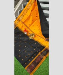Black and Orange color Tripura Silk handloom saree with pochampally border design -TRPP0008542