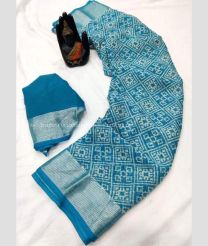 Blue Jay color Chiffon sarees with silver jari border design -CHIF0001402