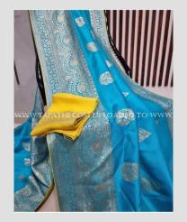 Lite Blue and Yellow color Georgette sarees with all over gold jari weaving with banarasi kaddi design -GEOS0014588