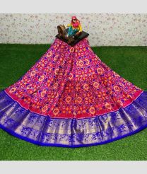Pink and Royal Blue color Ikkat Lehengas with all over pochamally design -IKPL0000766