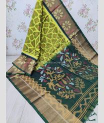 Mehndi Green and Dark Green color Ikkat sico handloom saree with all over pochamally design -IKSS0000271