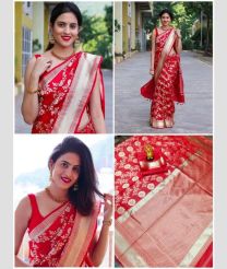 Red colour Lichi sarees with zari border saree design -LICH0000304