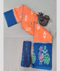 Orange and Blue color linen sarees with all over digital print saree design -LINS0001963