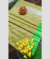 Gold and Parrot Green color Kora handloom saree with embroidery work sarees design -KORS0000005