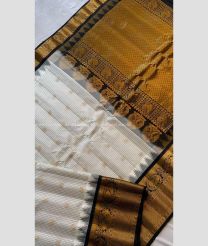 Half White and Black color gadwal pattu handloom saree with temple border saree design -GDWP0000752
