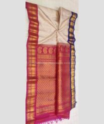 Cream Red and Green color gadwal pattu handloom saree with kanchi border saree design -GDWP0000436