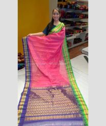 Pink and Purple color gadwal cotton sarees with temple kuthu border design -GAWT0000312